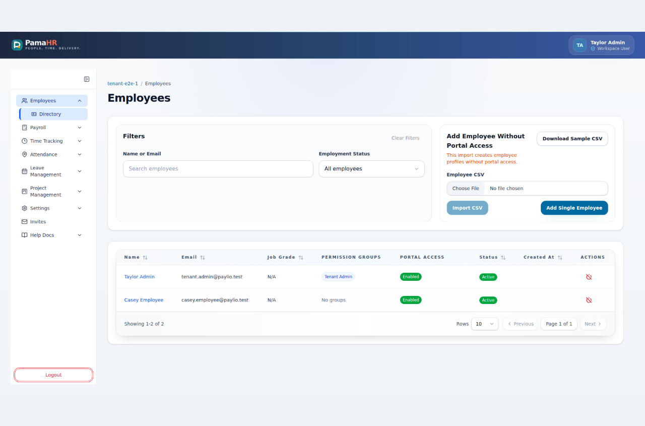 PamaHR employee directory
