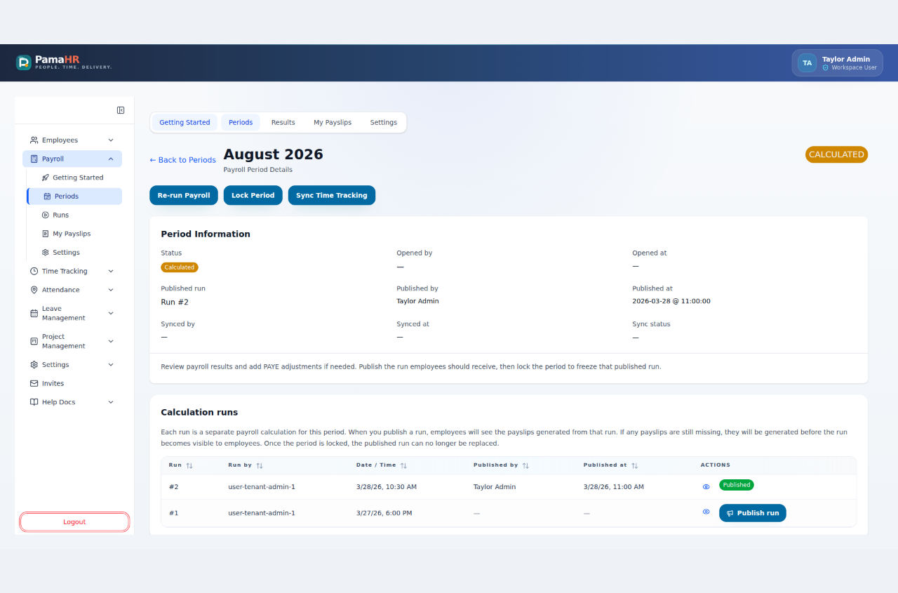 PamaHR payroll period details