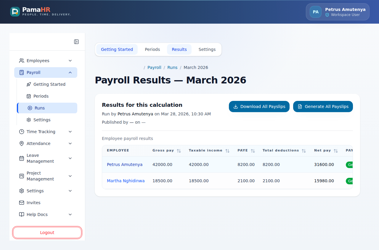 PamaHR payroll results